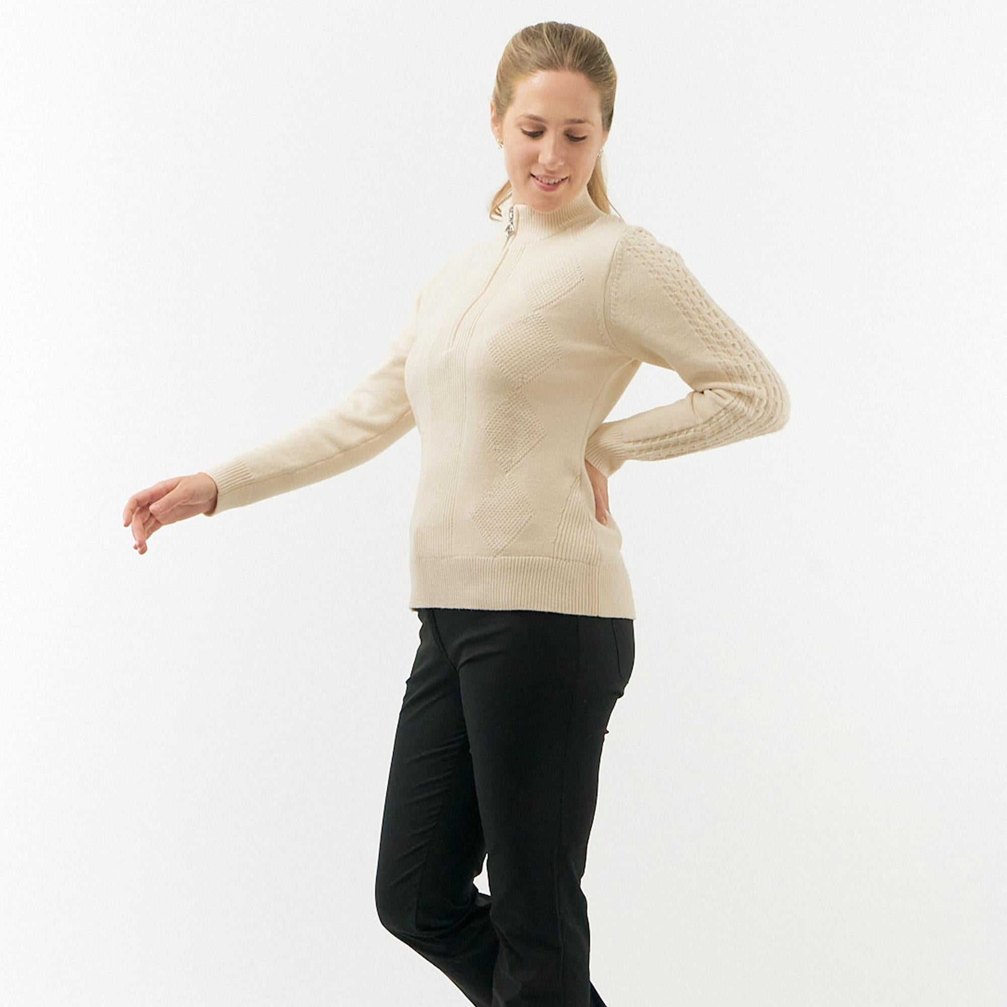 Pure Golf Sorrell Cable Knit Lined Ladies Golf Jumper Champagne